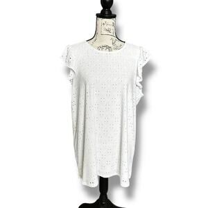 New Torrid Plus Eyelet Jersey Crew Neck Ruffle Sleeve Top Bright White Size 2 2X